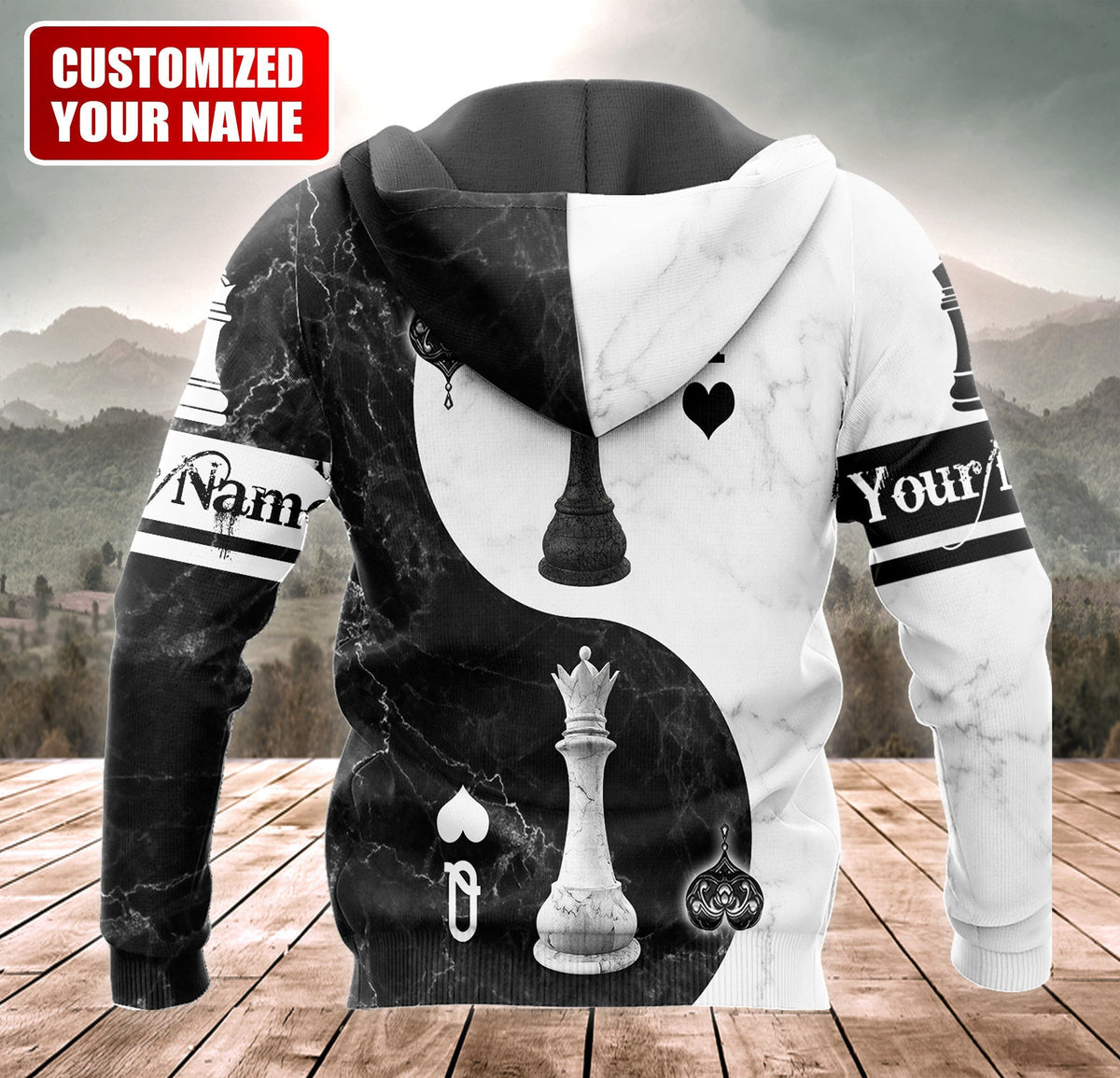 King & Queen Chess Yin Yang Shirt, Balance Strategy All-Over Print Unisex Tee