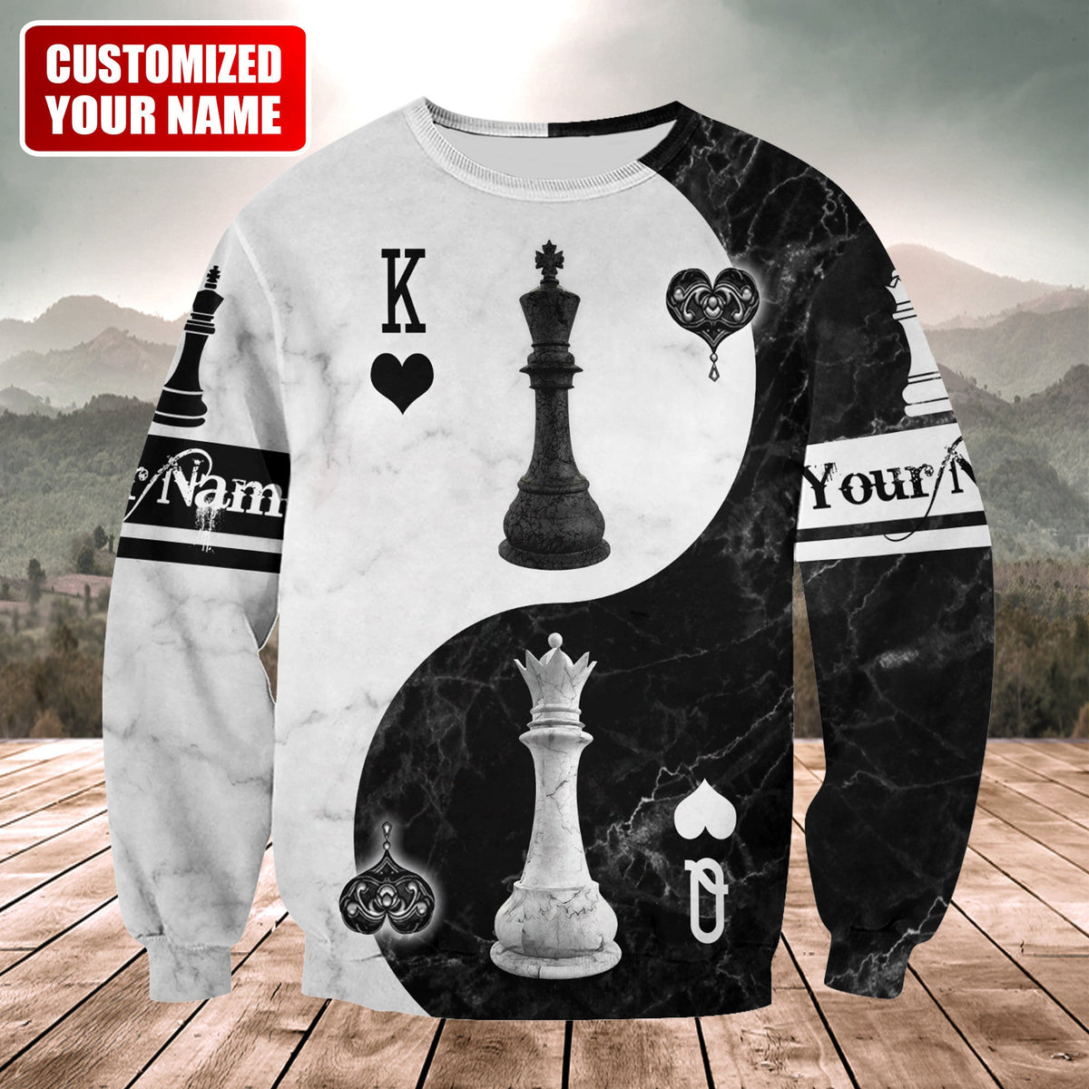 King & Queen Chess Yin Yang Shirt, Balance Strategy All-Over Print Unisex Tee