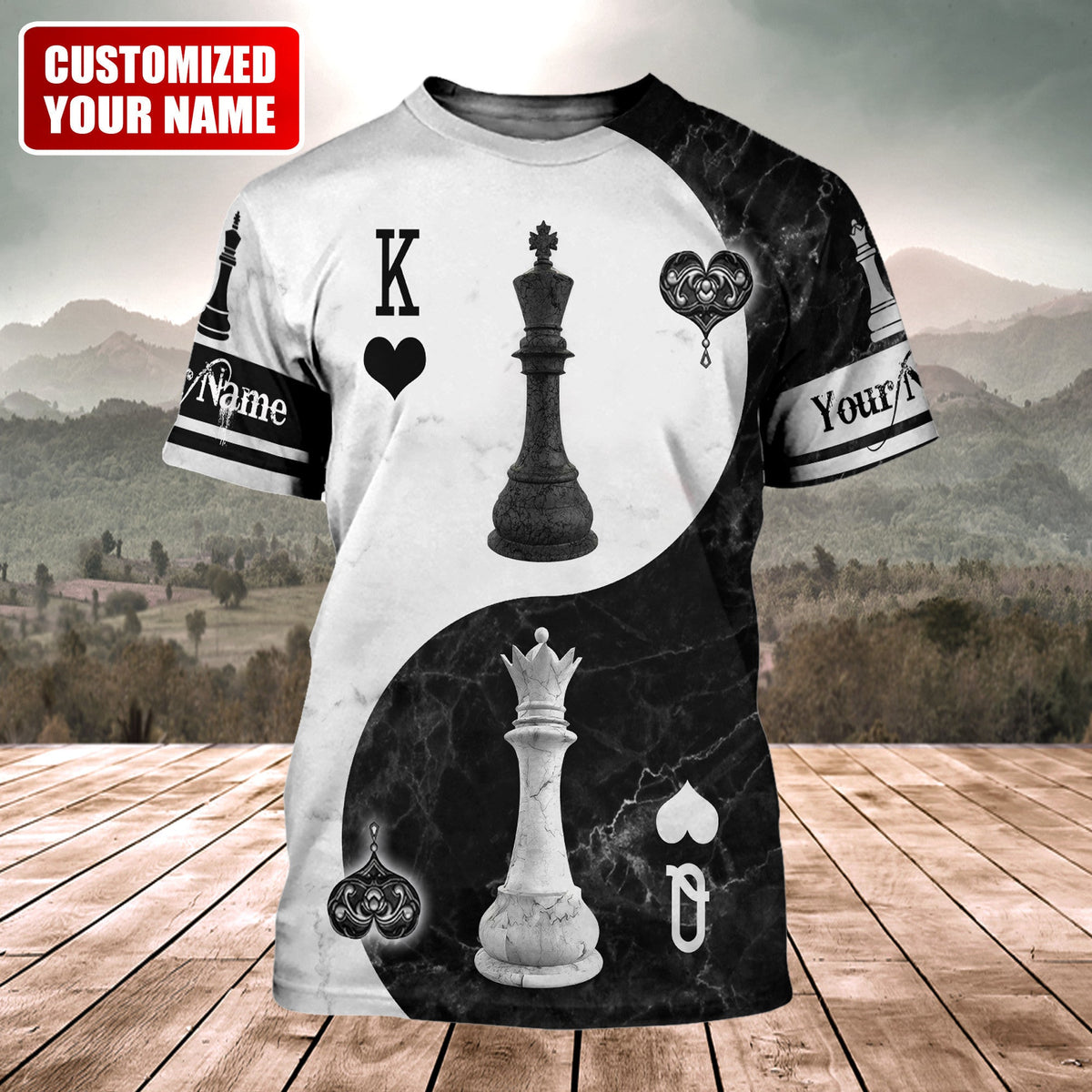 King & Queen Chess Yin Yang Shirt, Balance Strategy All-Over Print Unisex Tee