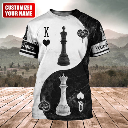 King & Queen Chess Yin Yang Shirt, Balance Strategy All-Over Print Unisex Tee