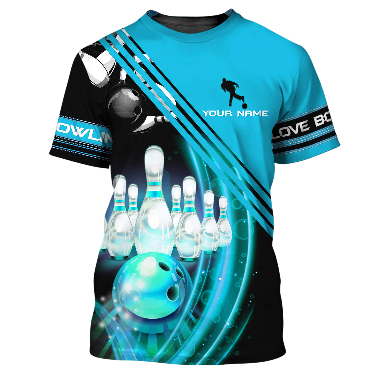 Bowling Player Strike Shirt, Competitive Ball & Pins All-Over Print Unisex Tee