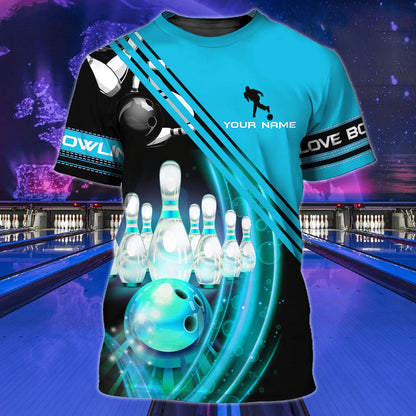 Bowling Player Strike Shirt, Competitive Ball & Pins All-Over Print Unisex Tee