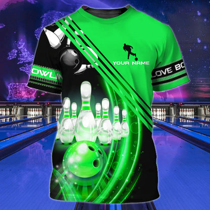 Bowling Player Pro Shirt, Tournament Ball & Pins All-Over Print Unisex Tee