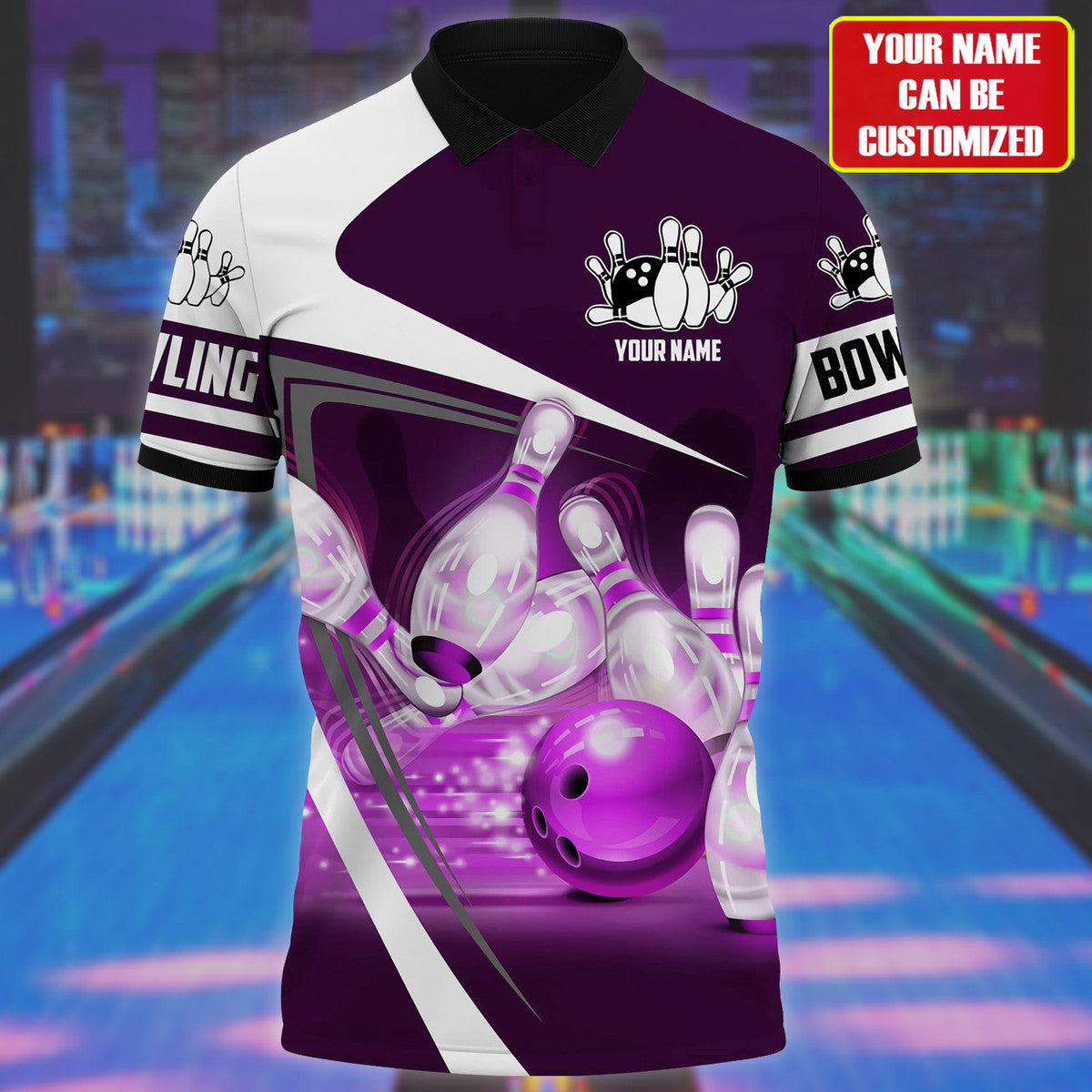 Personalized Name Bowling Purple Version All Over Printed Unisex Shirt Q220301