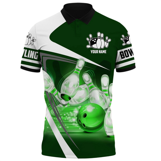 Green Bowling Strike Shirt, Bowling Ball & Pins All-Over Print Unisex Tee