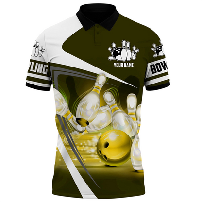 Yellow Bowling Strike Shirt, Bright Ball & Pins All-Over Print Unisex Tee