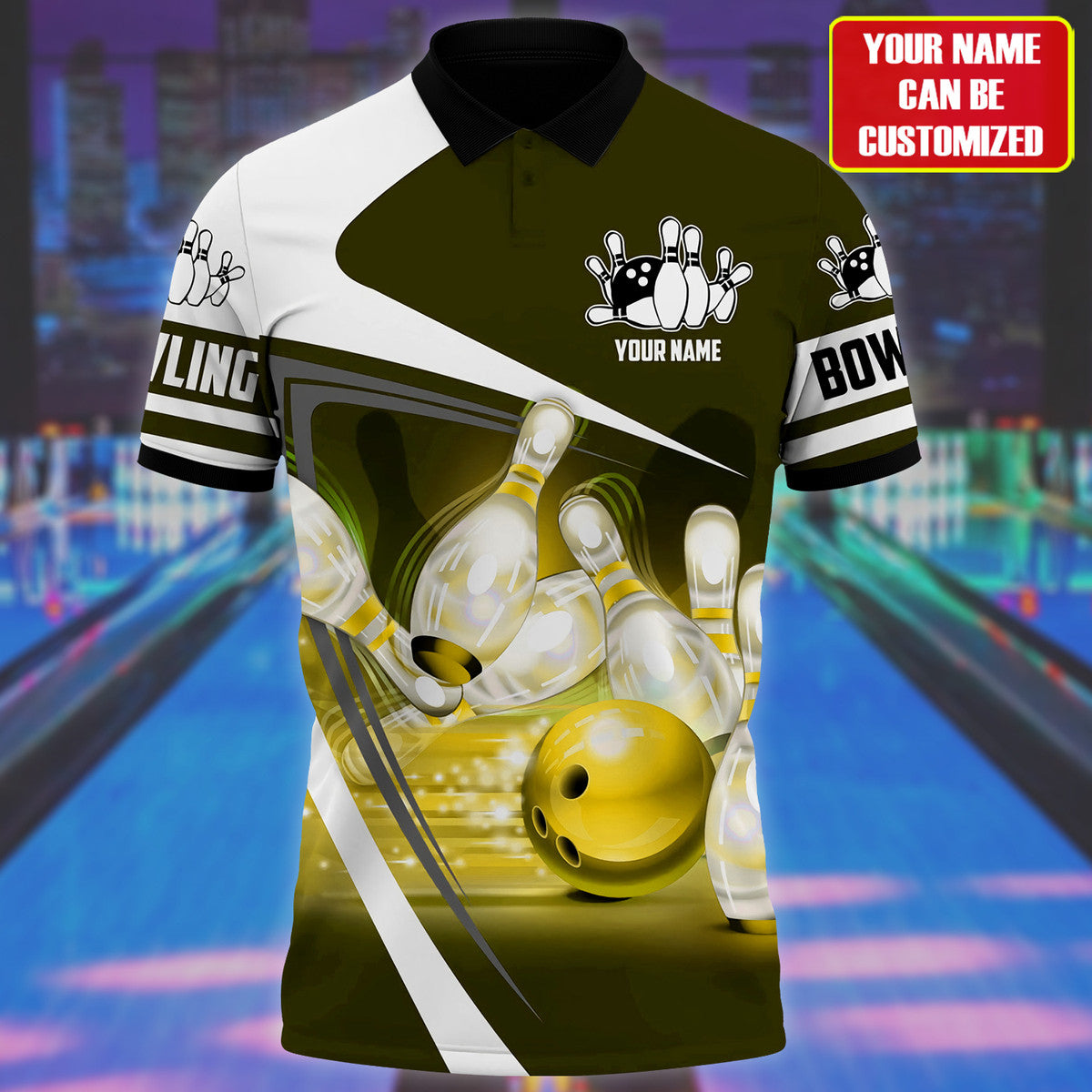 Yellow Bowling Strike Shirt, Bright Ball & Pins All-Over Print Unisex Tee