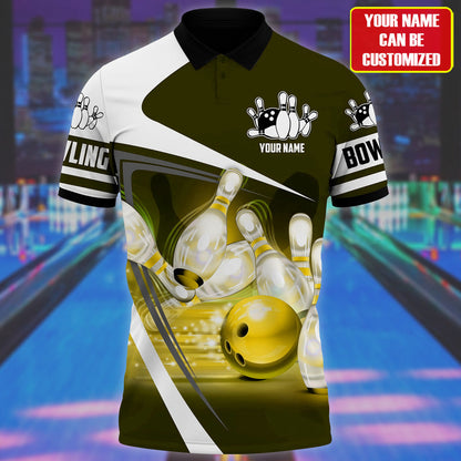 Yellow Bowling Strike Shirt, Bright Ball & Pins All-Over Print Unisex Tee