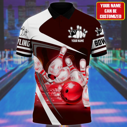 Red Bowling Strike Shirt, Bold Ball & Pins All-Over Print Unisex Tee