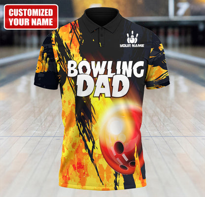 Bowling Dad Shirt, Proud Bowler Ball & Pins All-Over Print Unisex Tee