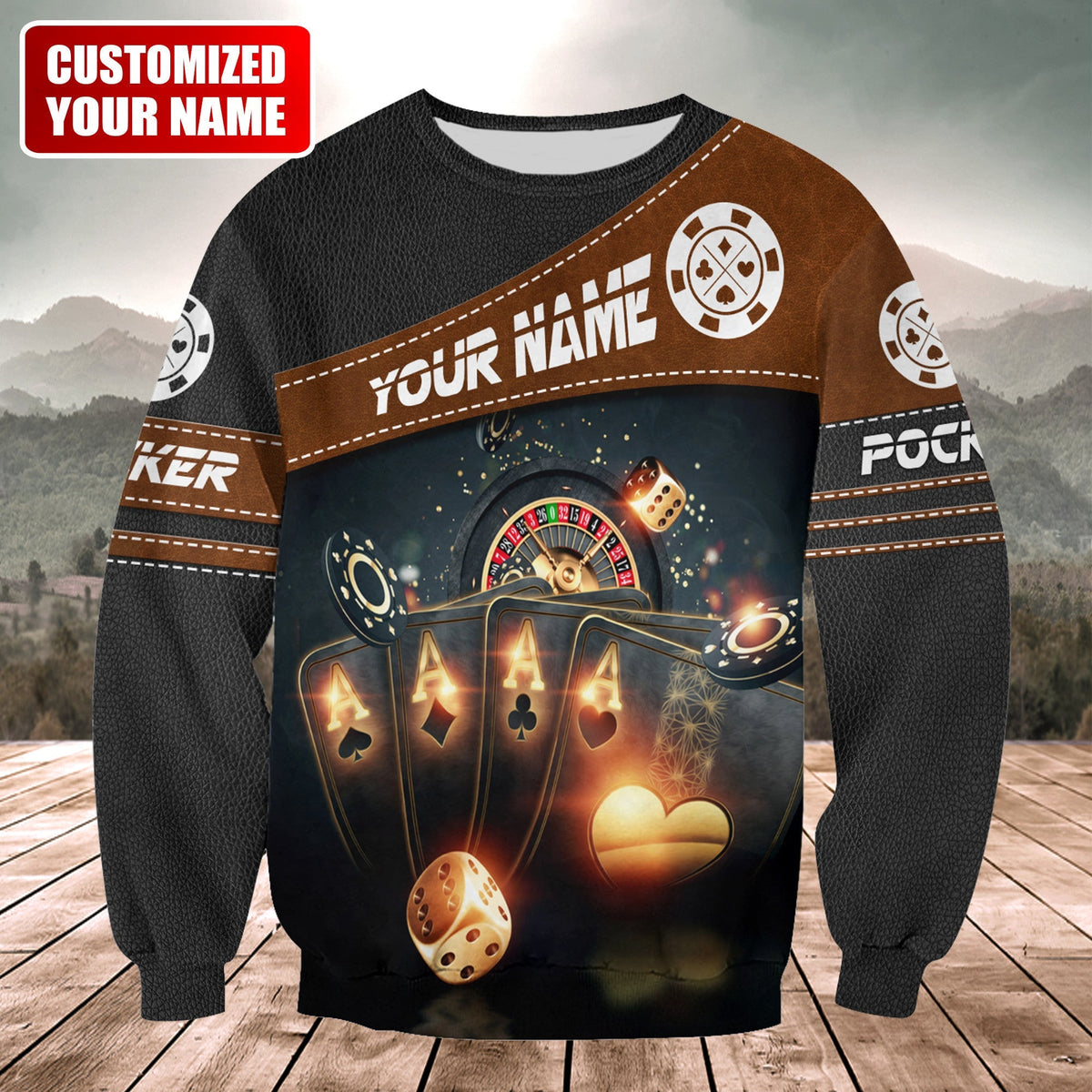 Poker Royal Flush Shirt, Classic Casino Cards All-Over Print Unisex Tee