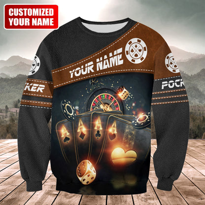Poker Royal Flush Shirt, Classic Casino Cards All-Over Print Unisex Tee
