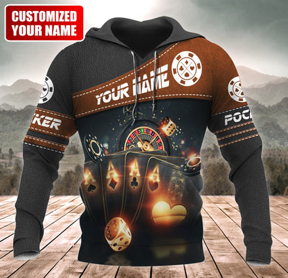 Poker Royal Flush Shirt, Classic Casino Cards All-Over Print Unisex Tee