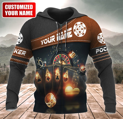 Poker Royal Flush Shirt, Classic Casino Cards All-Over Print Unisex Tee
