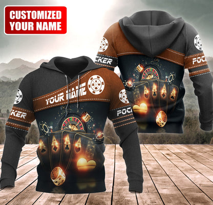 Poker Royal Flush Shirt, Classic Casino Cards All-Over Print Unisex Tee
