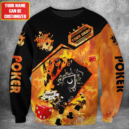 Fire Poker Shirt, Flaming Casino Cards All-Over Print Unisex Tee