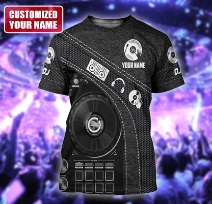 DJ Music Shirt, Turntable Beats All-Over Print Unisex Tee