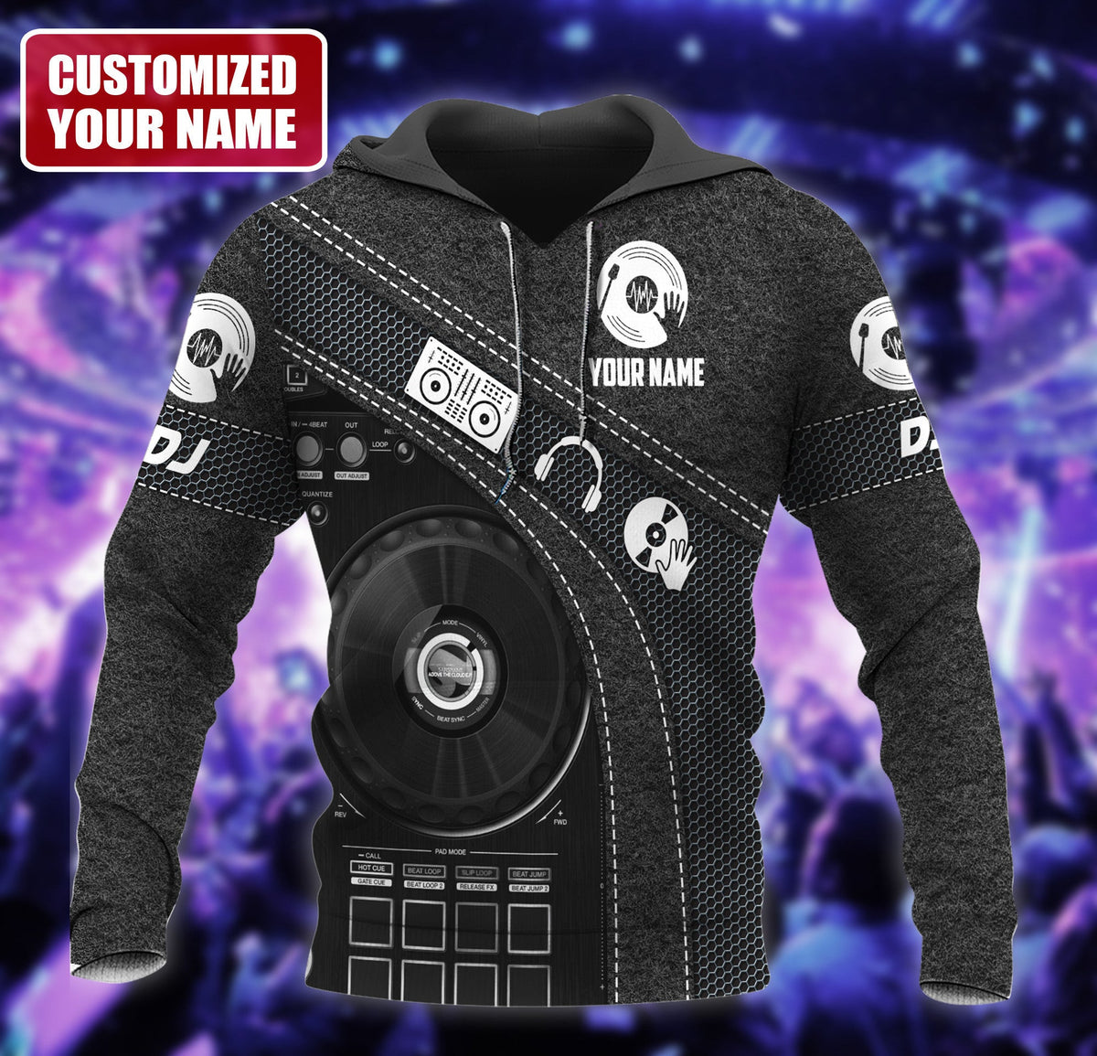 DJ Music Shirt, Turntable Beats All-Over Print Unisex Tee