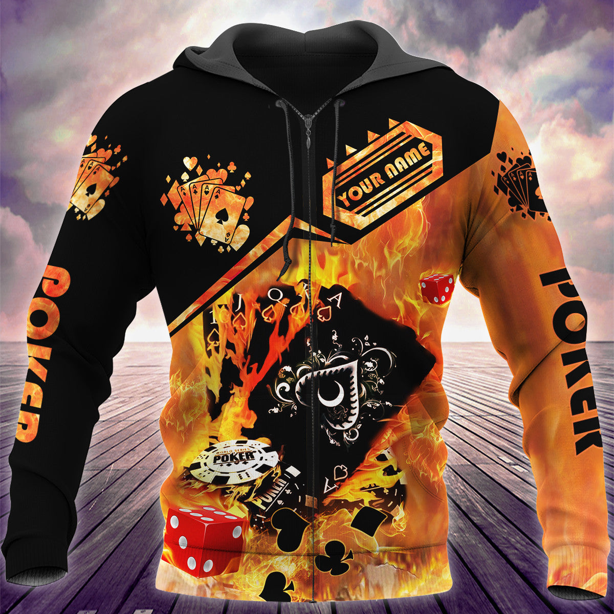 Fire Poker Shirt, Flaming Casino Cards All-Over Print Unisex Tee