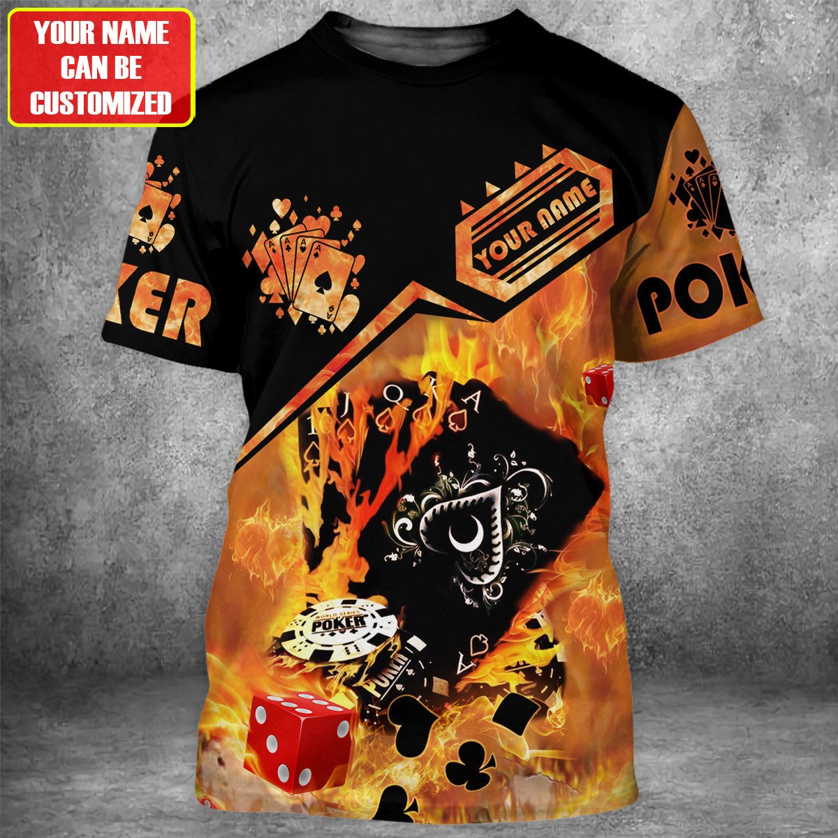 Fire Poker Shirt, Flaming Casino Cards All-Over Print Unisex Tee