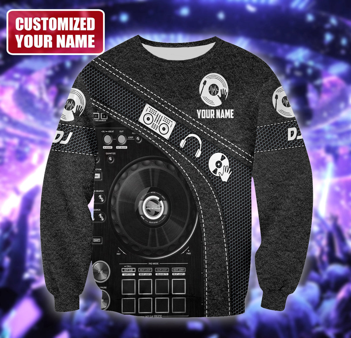 DJ Music Shirt, Turntable Beats All-Over Print Unisex Tee