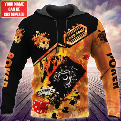 Fire Poker Shirt, Flaming Casino Cards All-Over Print Unisex Tee