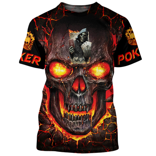Red Skull Poker Shirt, Dark Casino Cards All-Over Print Unisex Tee