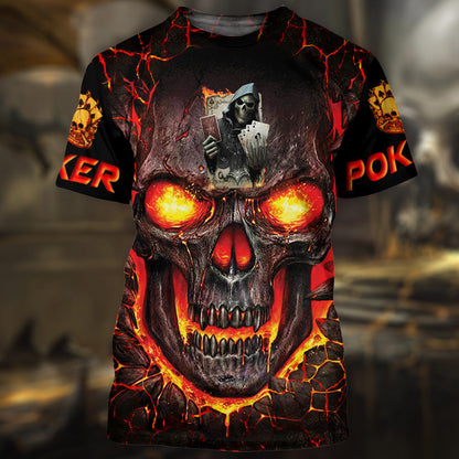 Red Skull Poker Shirt, Dark Casino Cards All-Over Print Unisex Tee