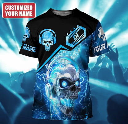 Skull DJ Shirt, Turntable Music All-Over Print Unisex Tee