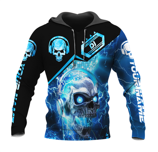 Skull DJ Shirt, Turntable Music All-Over Print Unisex Tee