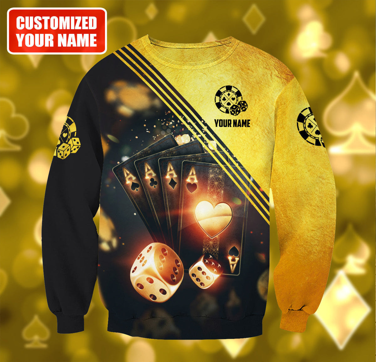 Poker Ace High Shirt, Classic Casino Cards All-Over Print Unisex Tee