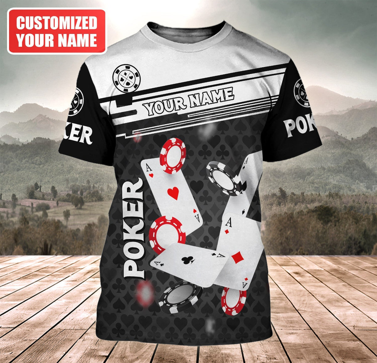 Poker Night Shirt, Classic Playing Cards All-Over Print Unisex Tee