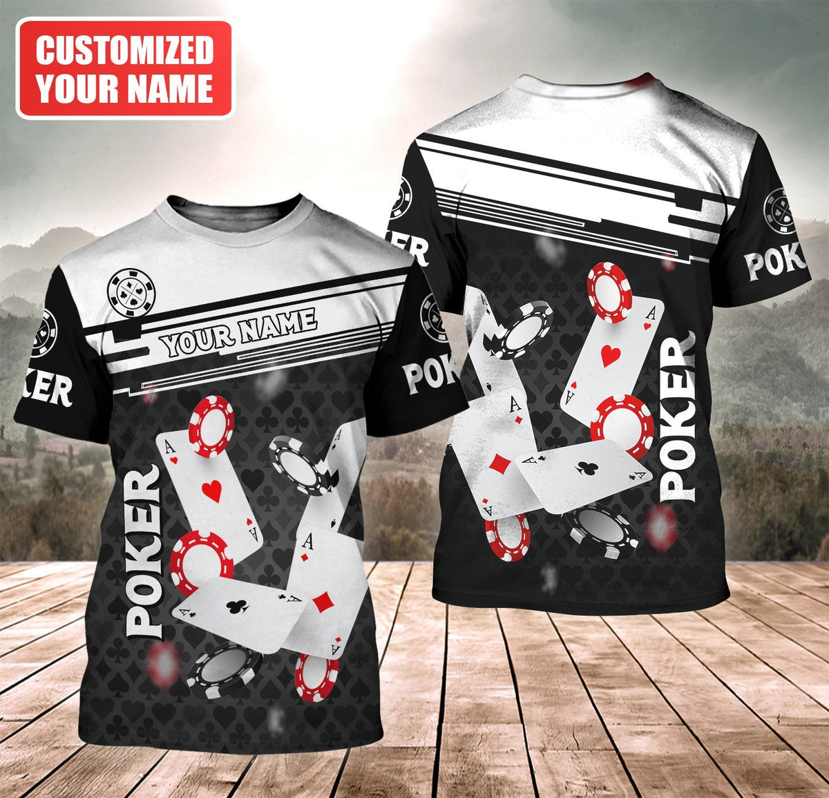 Poker Night Shirt, Classic Playing Cards All-Over Print Unisex Tee