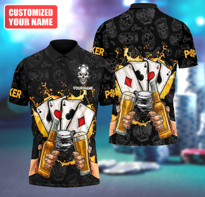 Poker & Beer Shirt, Casino Night All-Over Print Unisex Tee