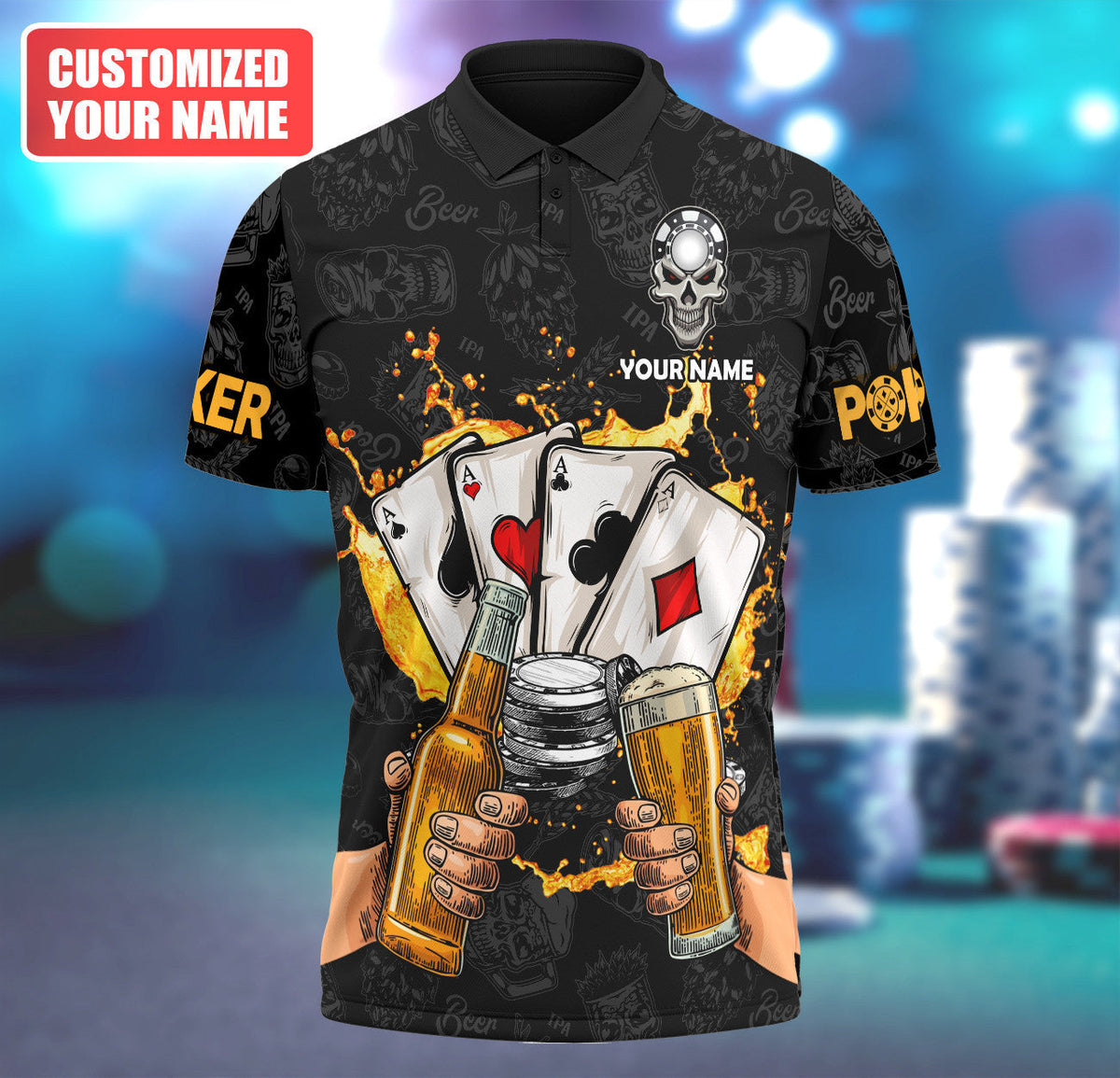 Poker & Beer Shirt, Casino Night All-Over Print Unisex Tee