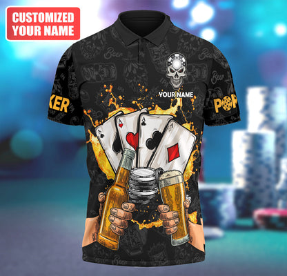Poker & Beer Shirt, Casino Night All-Over Print Unisex Tee
