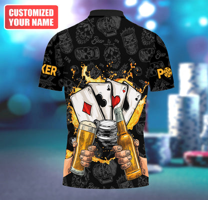 Poker & Beer Shirt, Casino Night All-Over Print Unisex Tee