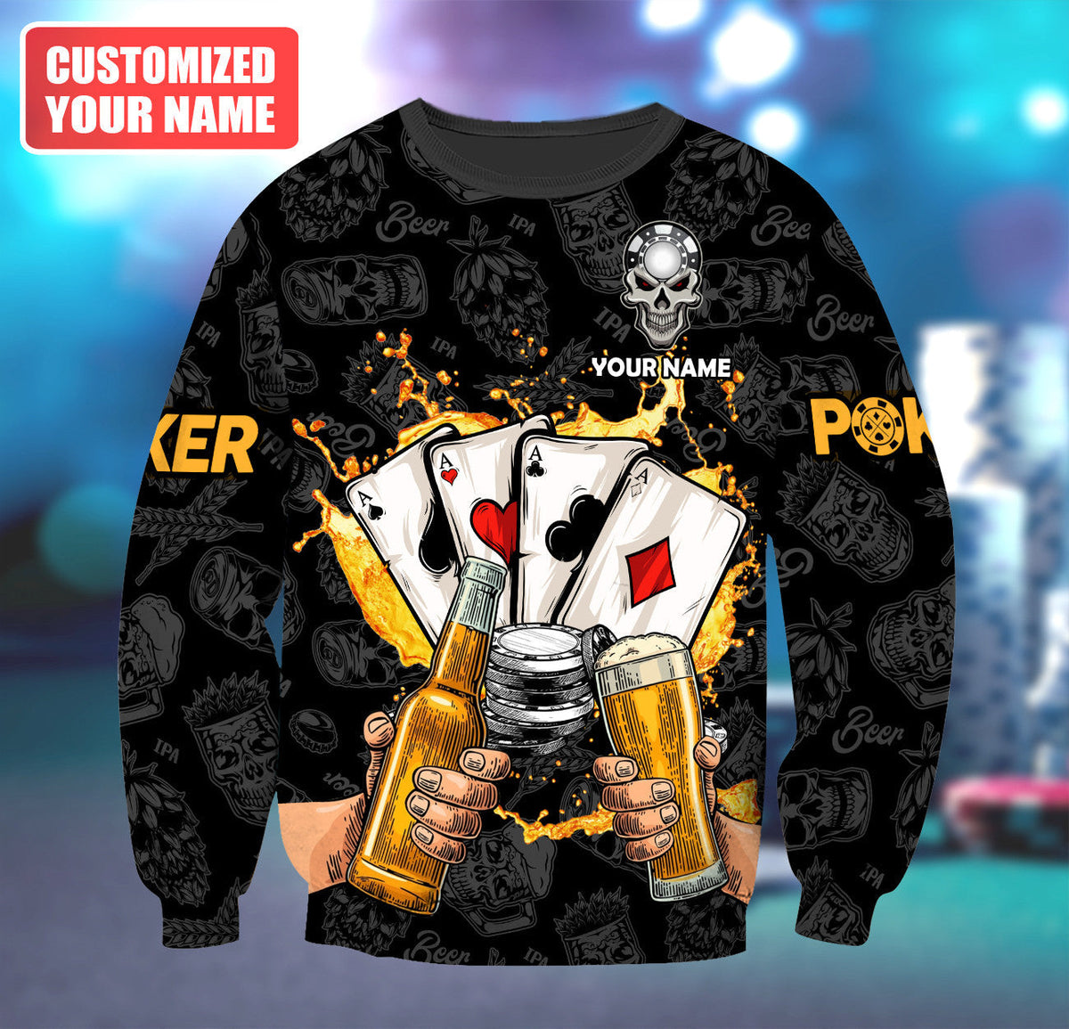 Poker & Beer Shirt, Casino Night All-Over Print Unisex Tee