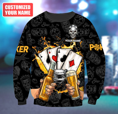 Poker & Beer Shirt, Casino Night All-Over Print Unisex Tee