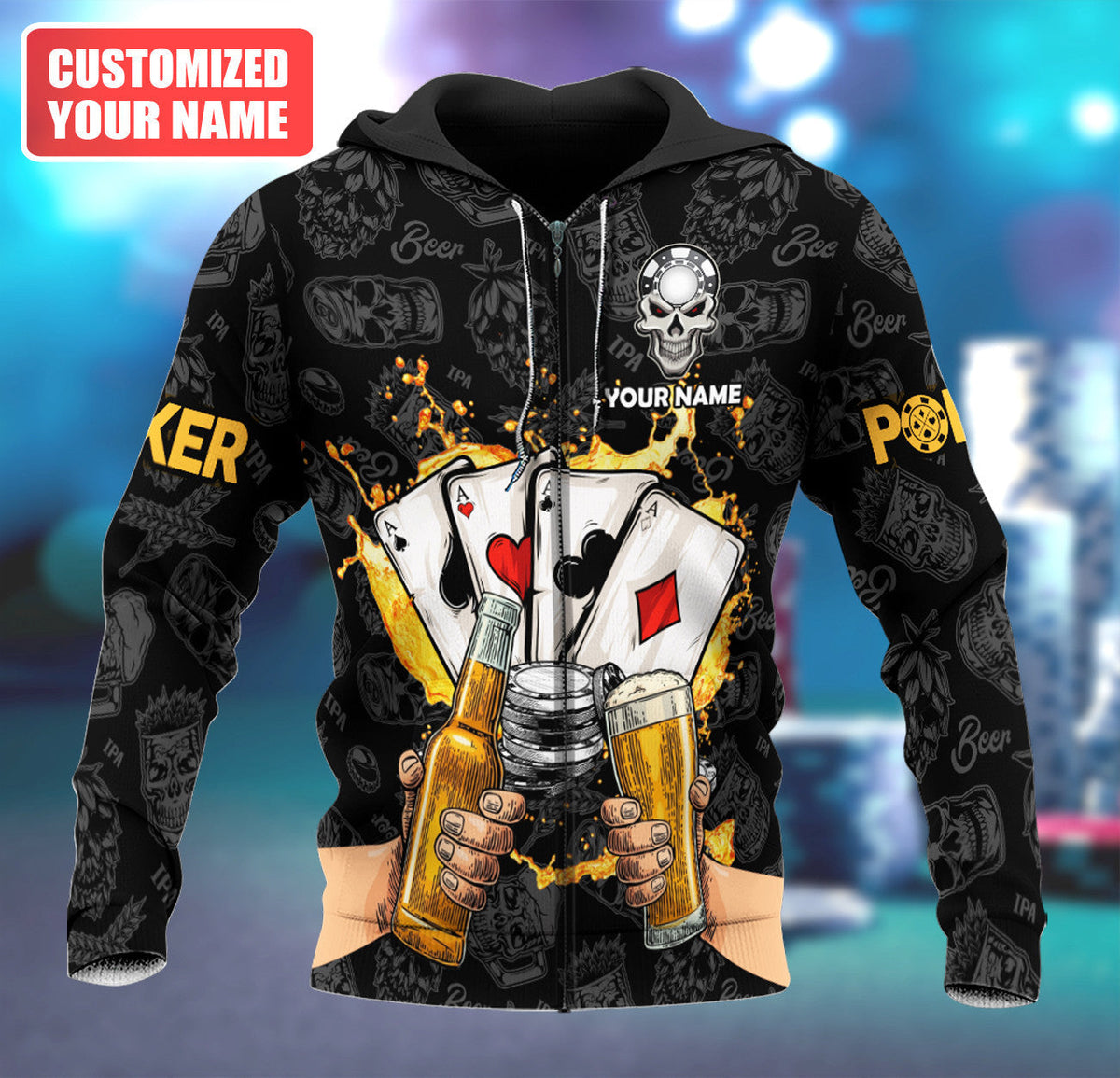 Poker & Beer Shirt, Casino Night All-Over Print Unisex Tee