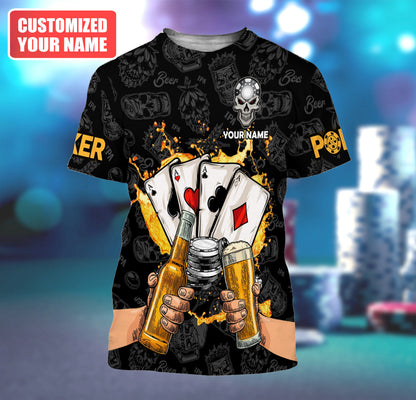 Poker & Beer Shirt, Casino Night All-Over Print Unisex Tee