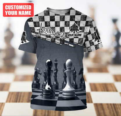 Classic Chess Strategy Shirt, King & Queen Board All-Over Print Unisex Tee