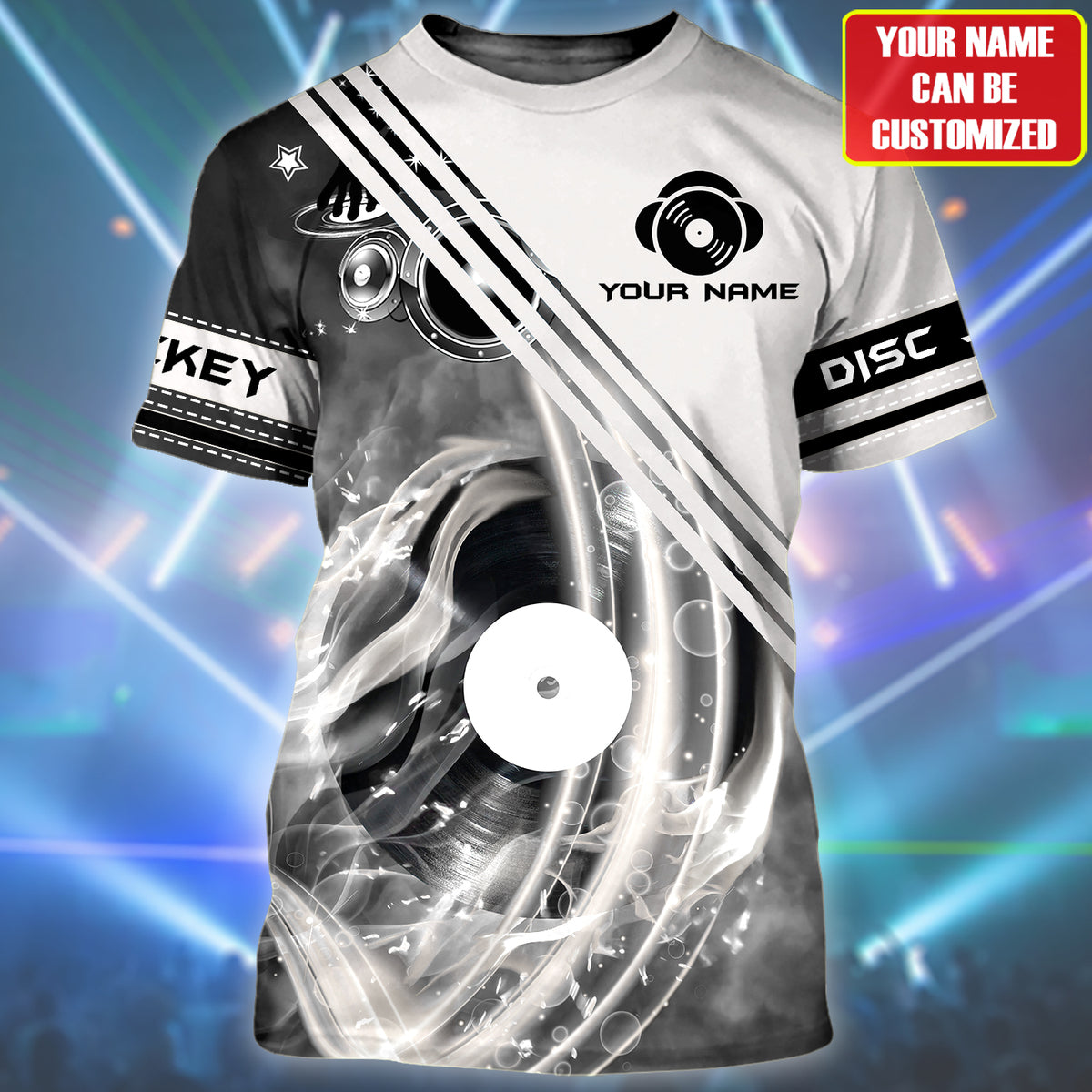 DJ Club Shirt, Turntable Rhythm All-Over Print Unisex Tee