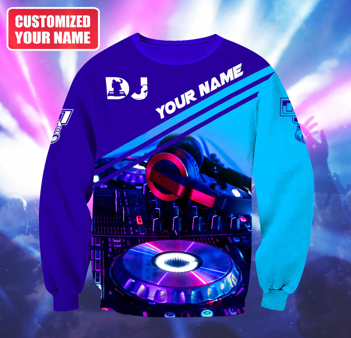DJ Rhythm Shirt, Disc Jockey Turntable All-Over Print Unisex Tee