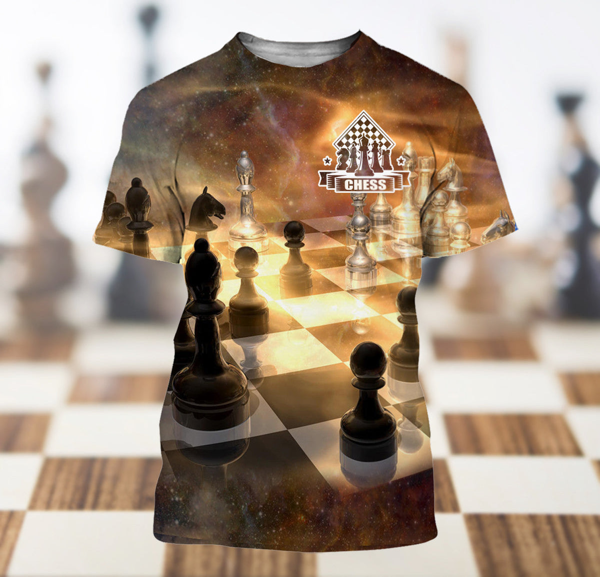 Chess Lover Shirt, Checkered Board All-Over Print Unisex Tee