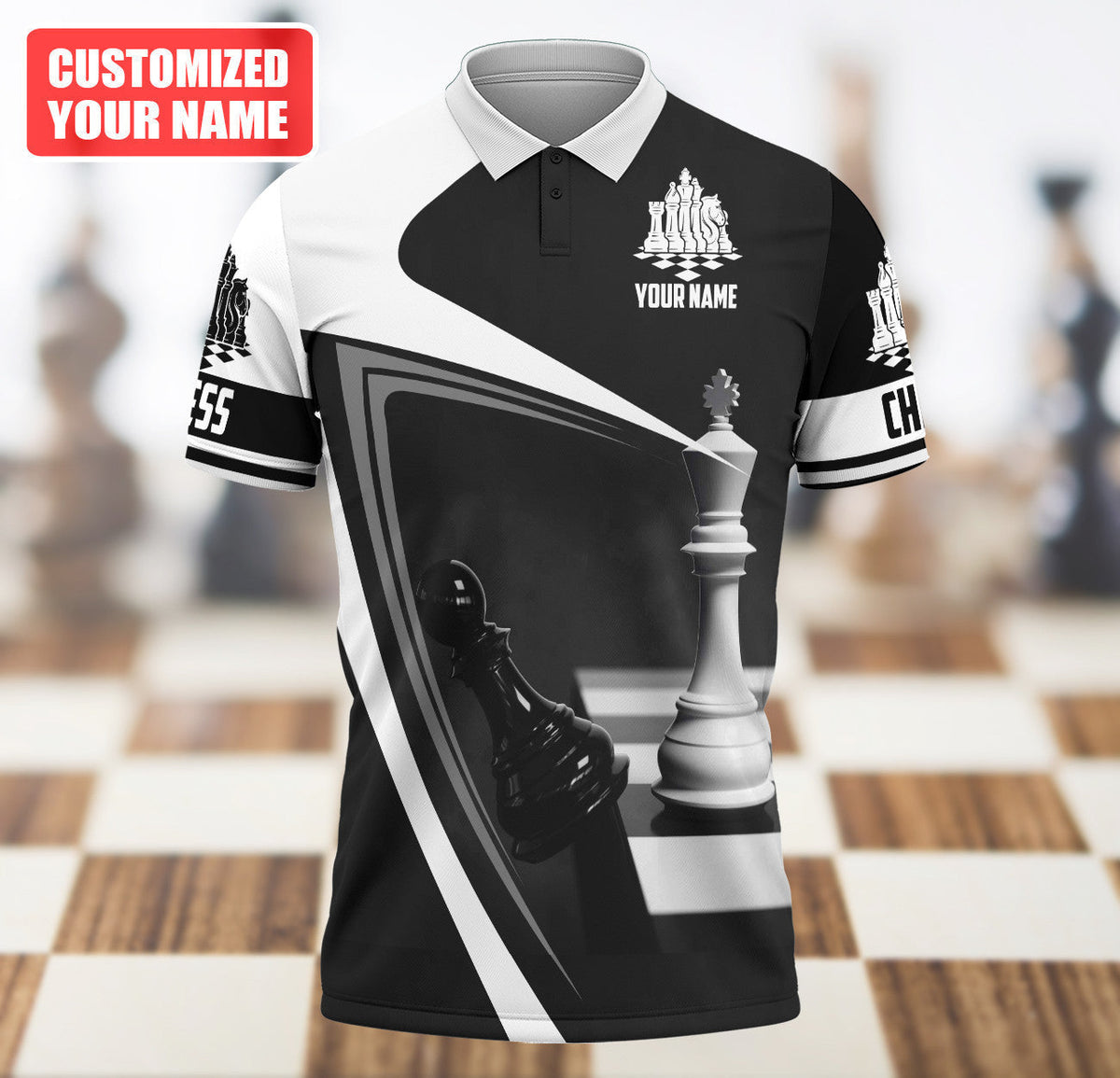 Chess Strategy Shirt, Classic Board Pieces All-Over Print Unisex Tee
