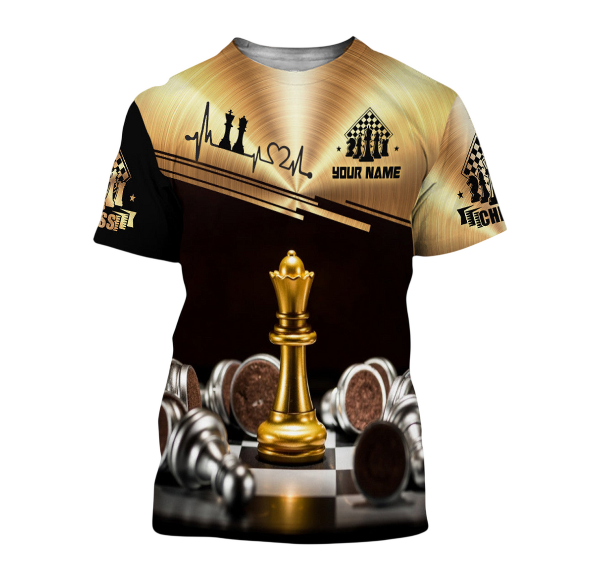 Queen Chess Gold Shirt, Chess Pieces All-Over Print Unisex Tee