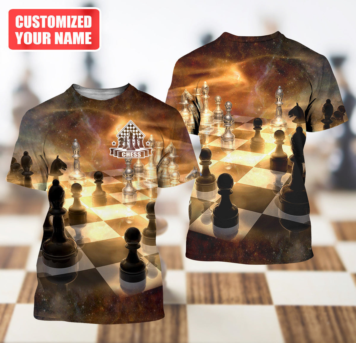 Chess Lover Shirt, Checkered Board All-Over Print Unisex Tee
