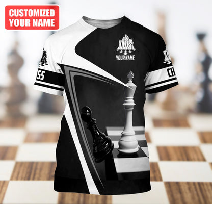 Chess Strategy Shirt, Classic Board Pieces All-Over Print Unisex Tee