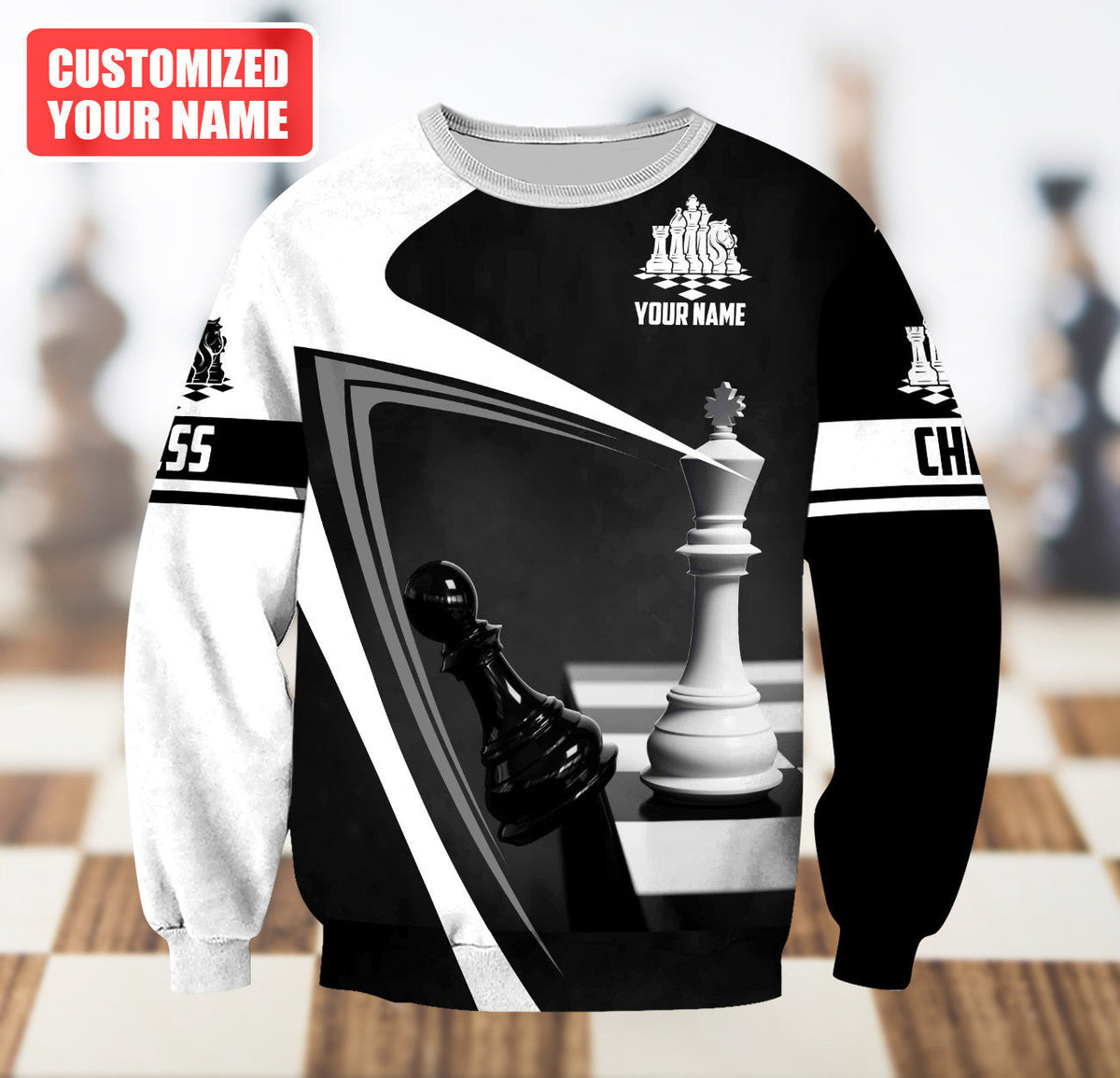 Chess Strategy Shirt, Classic Board Pieces All-Over Print Unisex Tee